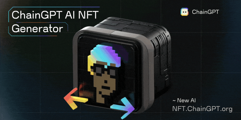 Animation of ChainGPT AI Generator creating NFTs and smart contracts