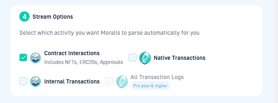 select what kind of on-chain activity you wish to focus on