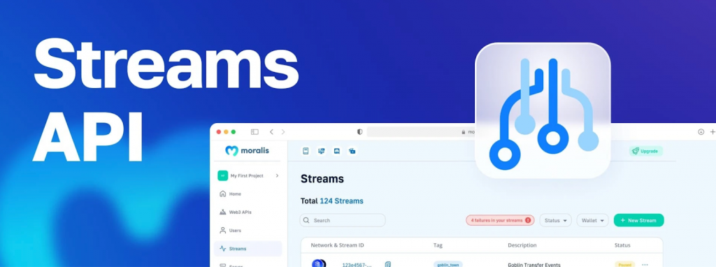 Streams API art image - Showing Moralis Admin UI with Streams Components