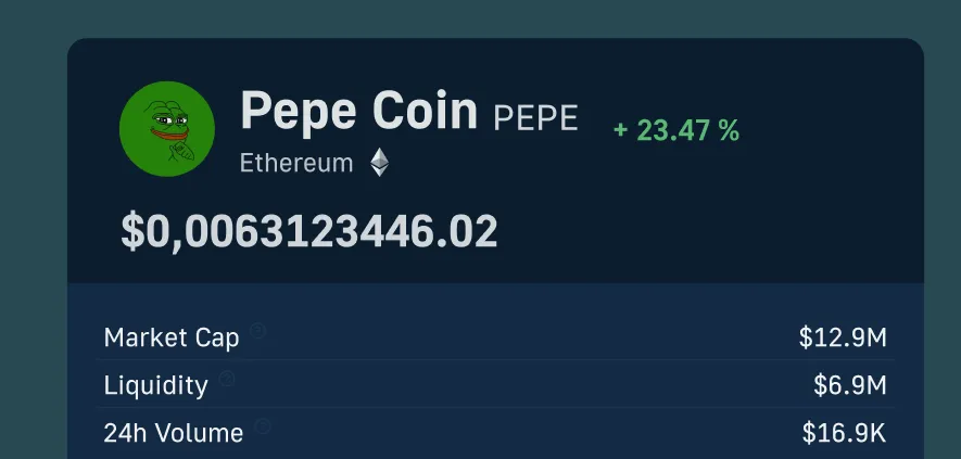 Pepe Coin Ethereum block details with market data, used in example for getBlockByHash API