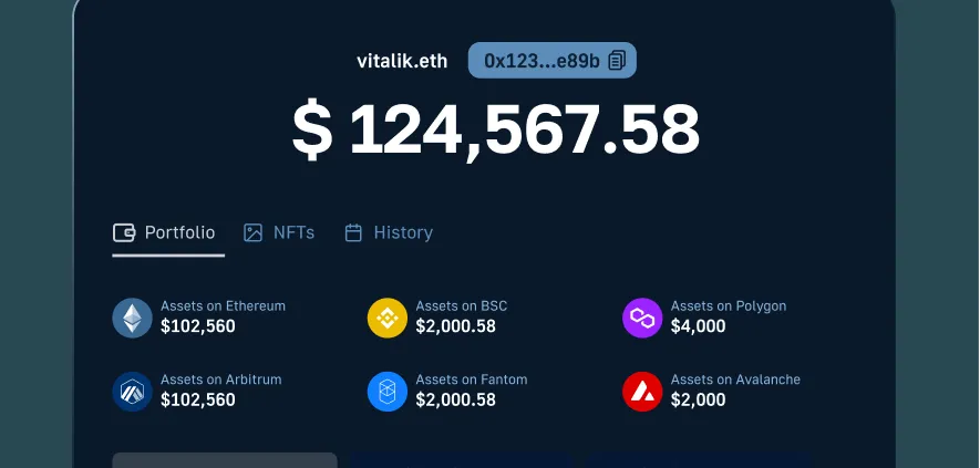 Vitalik.eth wallet UI showing portfolio balances across multiple chains, used in example for getTransactions API