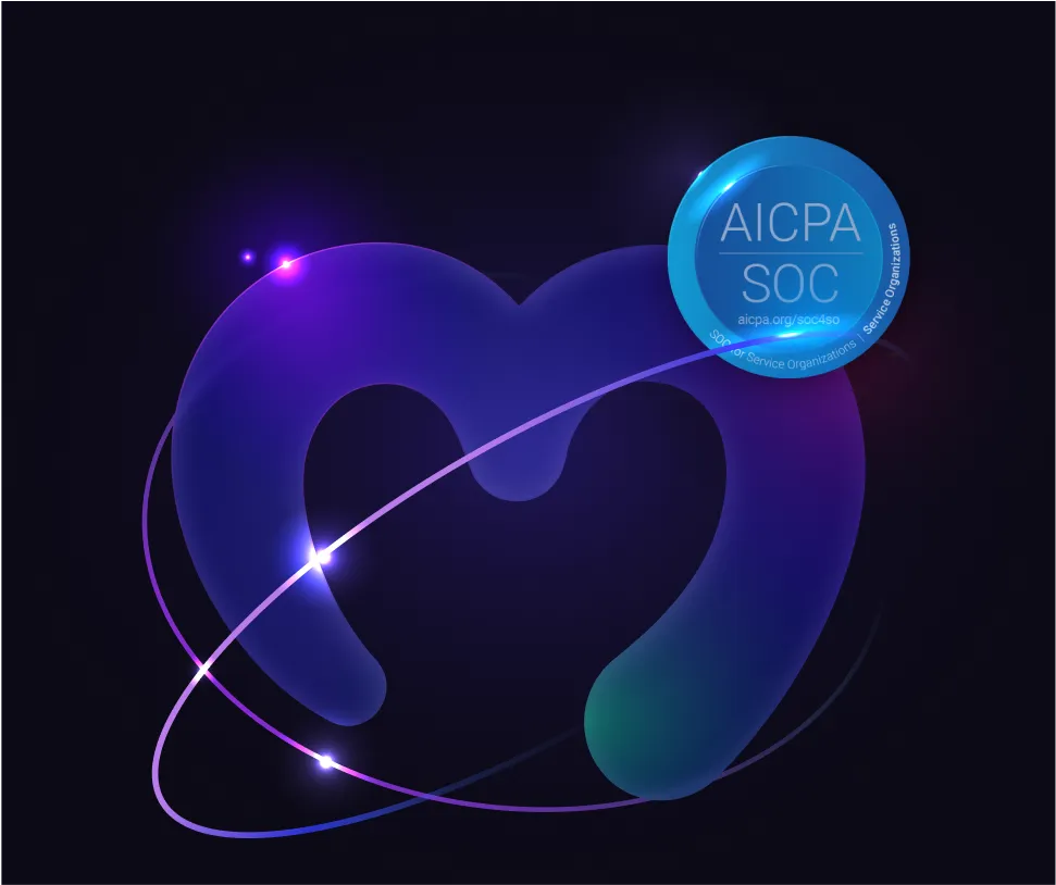 Abstract representation of Moralis with a blue AICPA SOC 2 Type 2 certification badge, emphasizing enterprise-grade Web3 data security.”