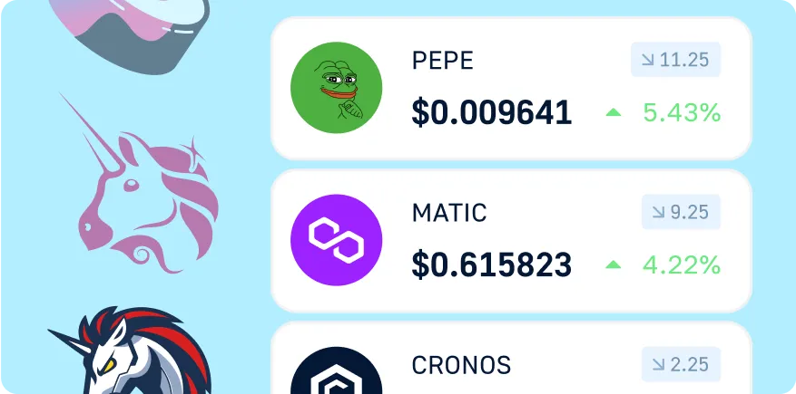 Visual representation of ERC20 token price data, showcasing tokens like PEPE and MATIC with their real-time prices and percentage changes.