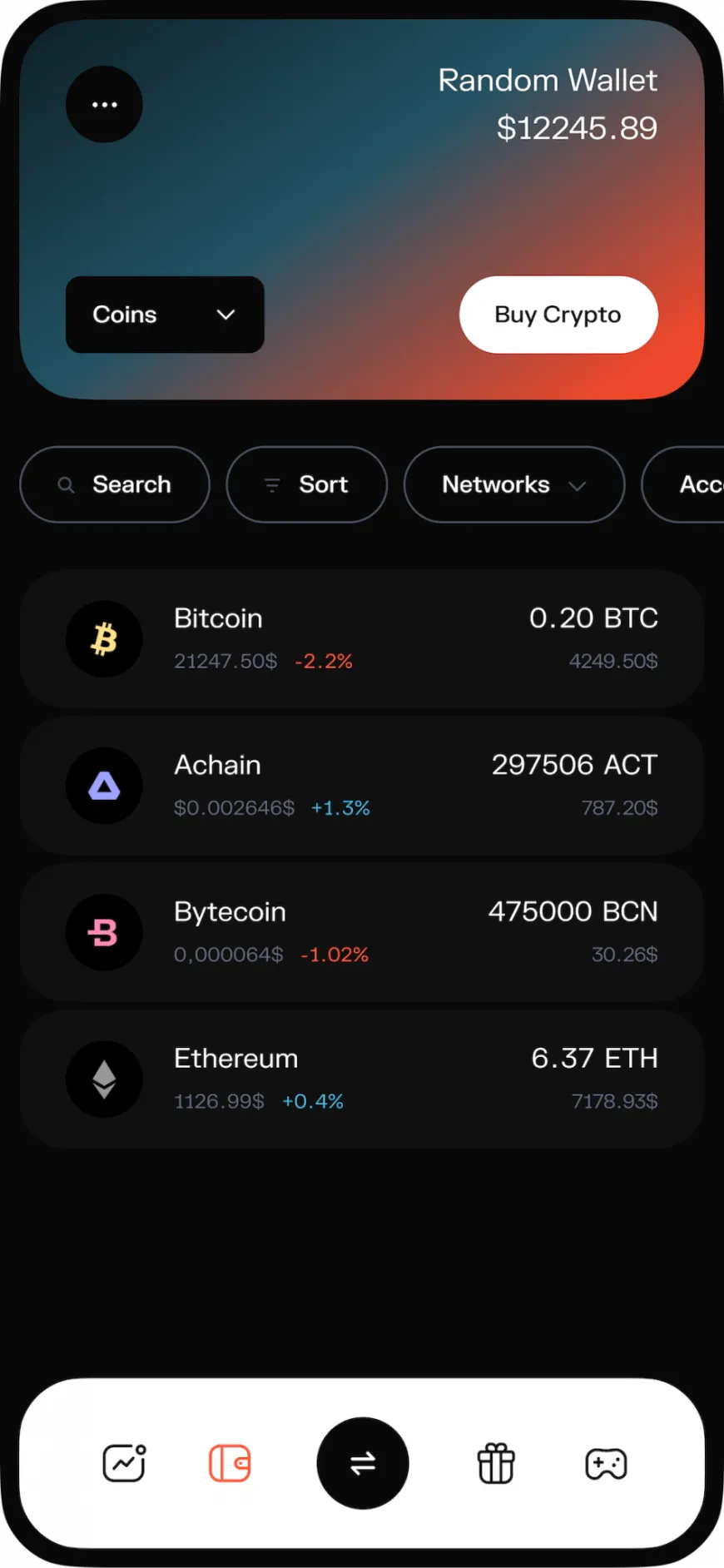 GeoDB mobile app home screen showing wallet balance and cryptocurrency holdings