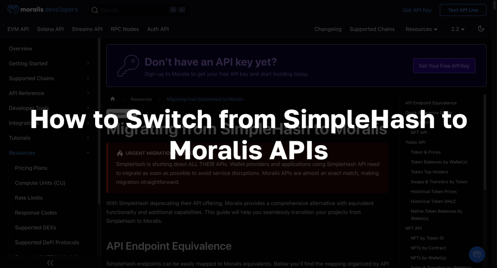 text: "How to Switch from SimpleHash to Moralis APIs"