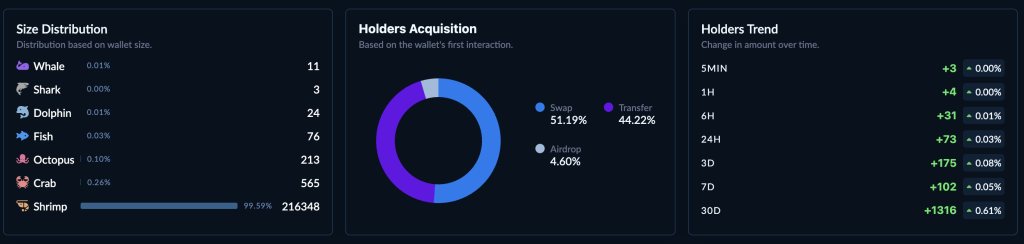 Token holder stats.