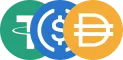 Logos of Tether (USDT), USD Coin (USDC), and Dai (DAI)